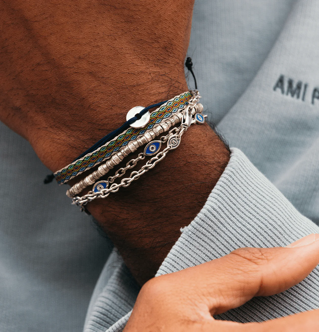 Multi Evil Eye Sterling Silver Chain Bracelet - Image 3