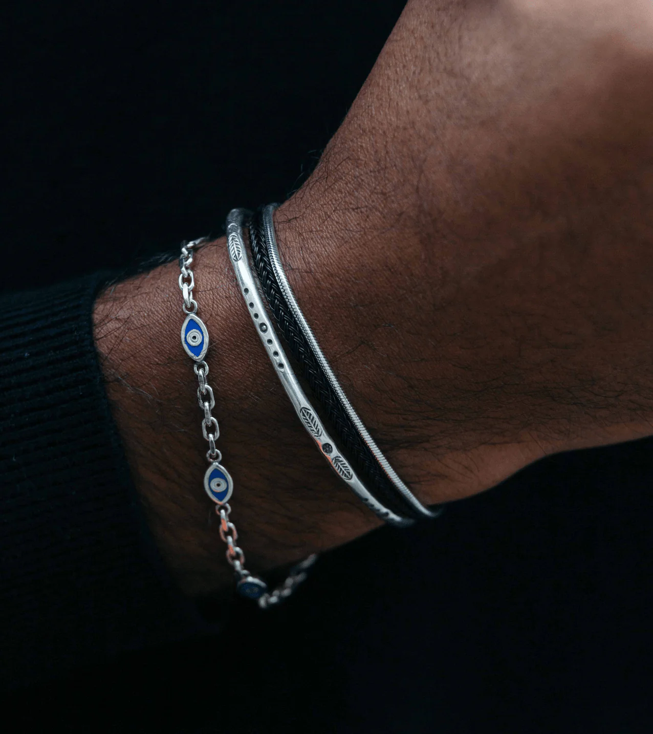 Multi Evil Eye Sterling Silver Chain Bracelet - Image 4