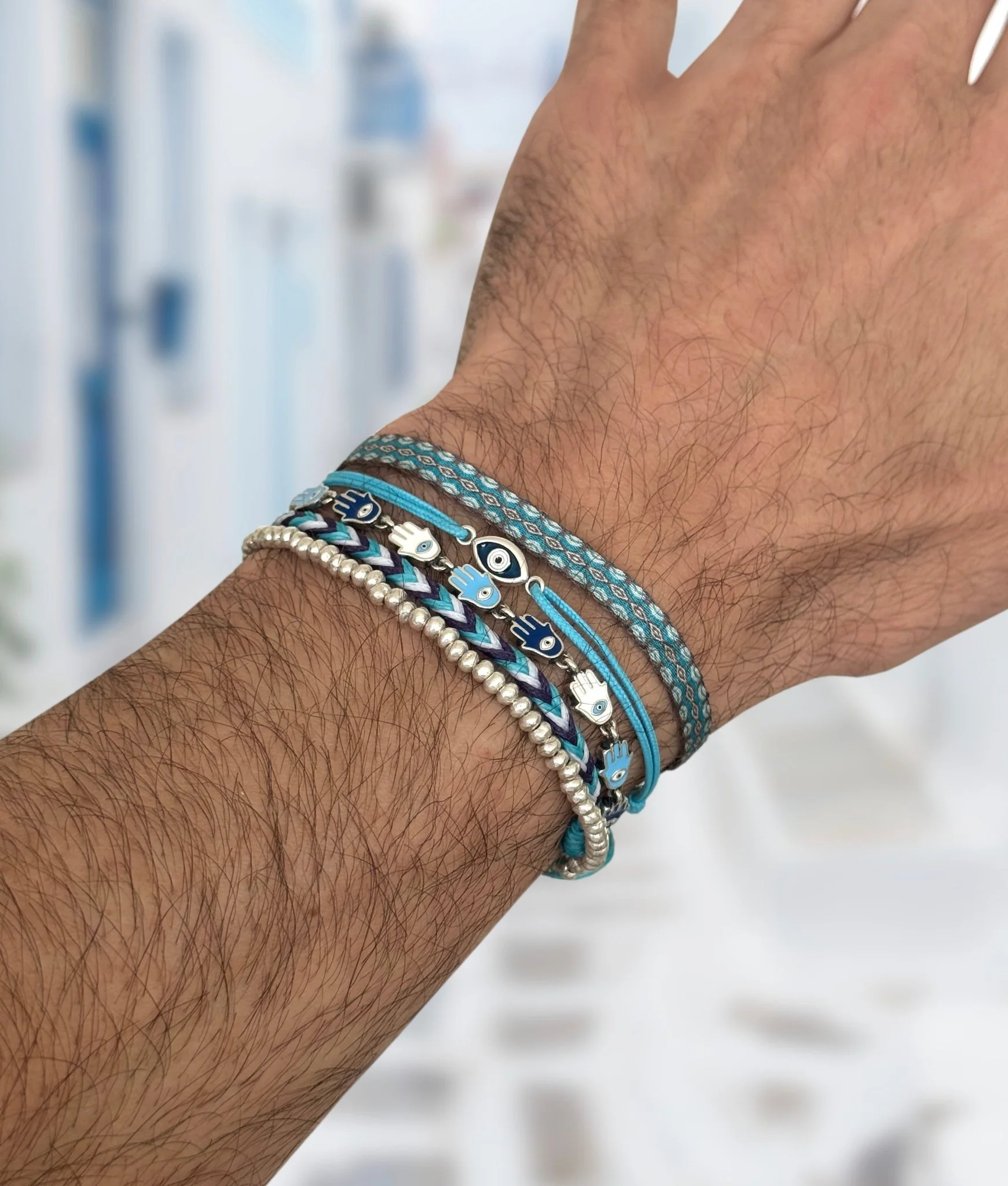 Multi Hamsa Charms Sterling Silver Bracelet - Image 3
