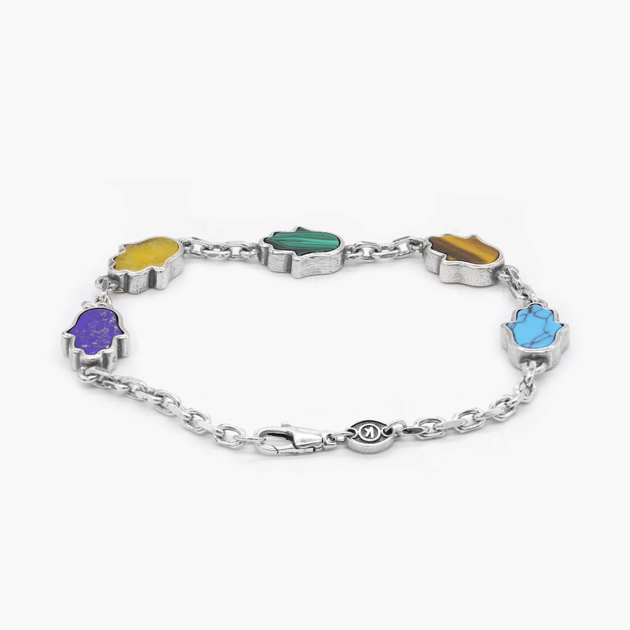 Multi Hamsa Sterling Silver Bracelet With Assorted Natural Stones - Image 2