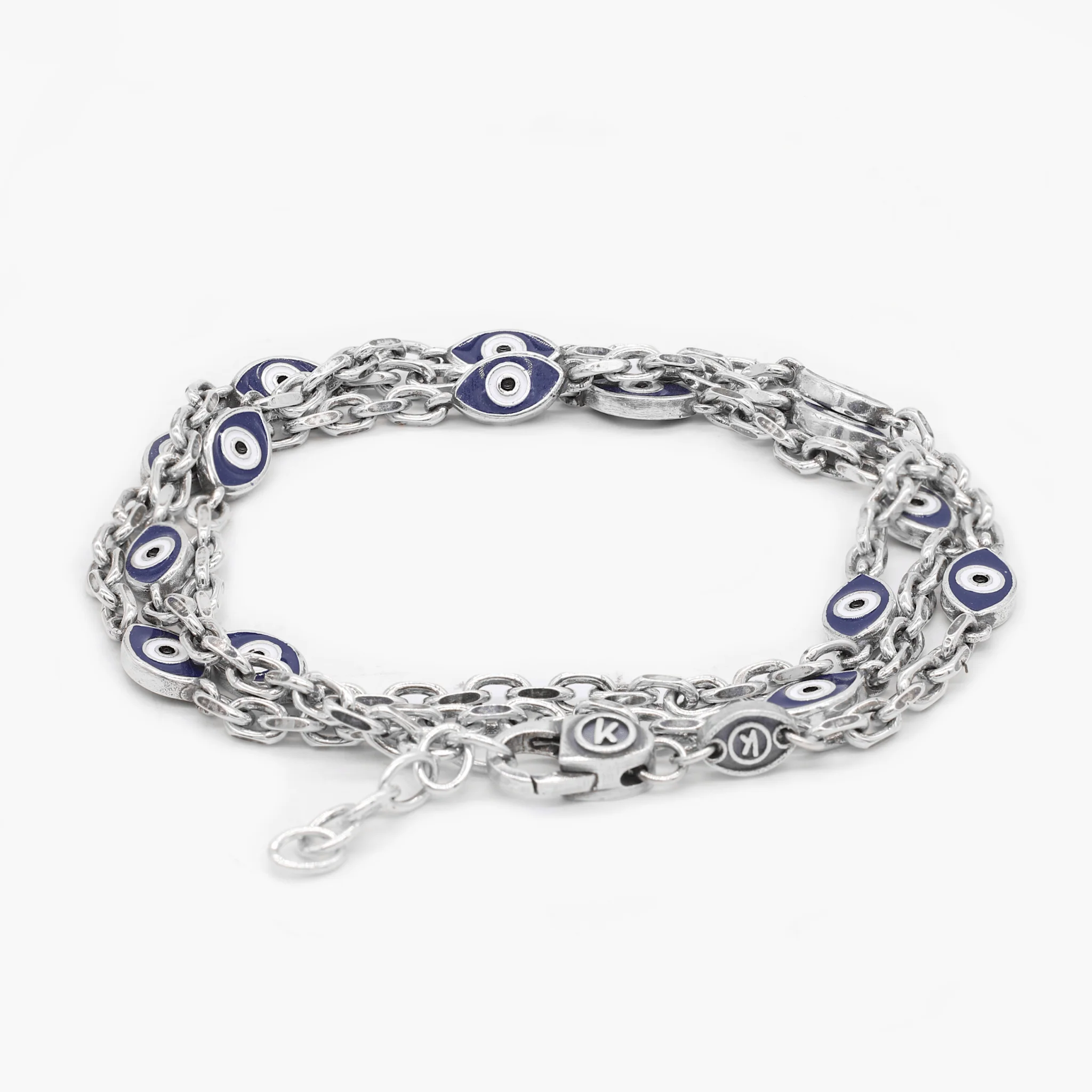Multi Laps Evil Eye Sterling Silver Chain Bracelet - Image 2