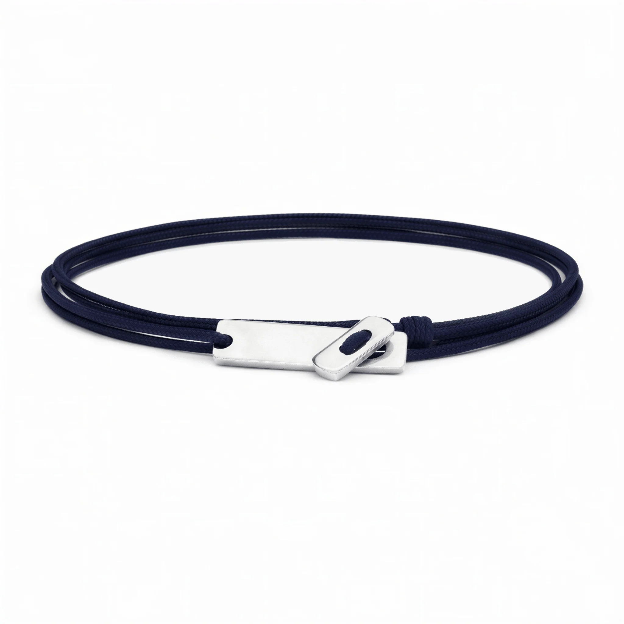 Multi Wraps String Bracelet With Silver Clasp (Navy Blue) - Image 2