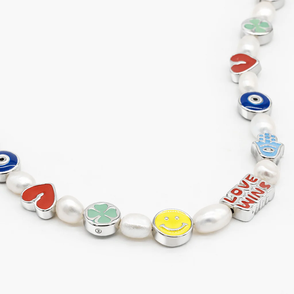 Necklace With Enamelled Charms And Freshwater Pearls - Image 2