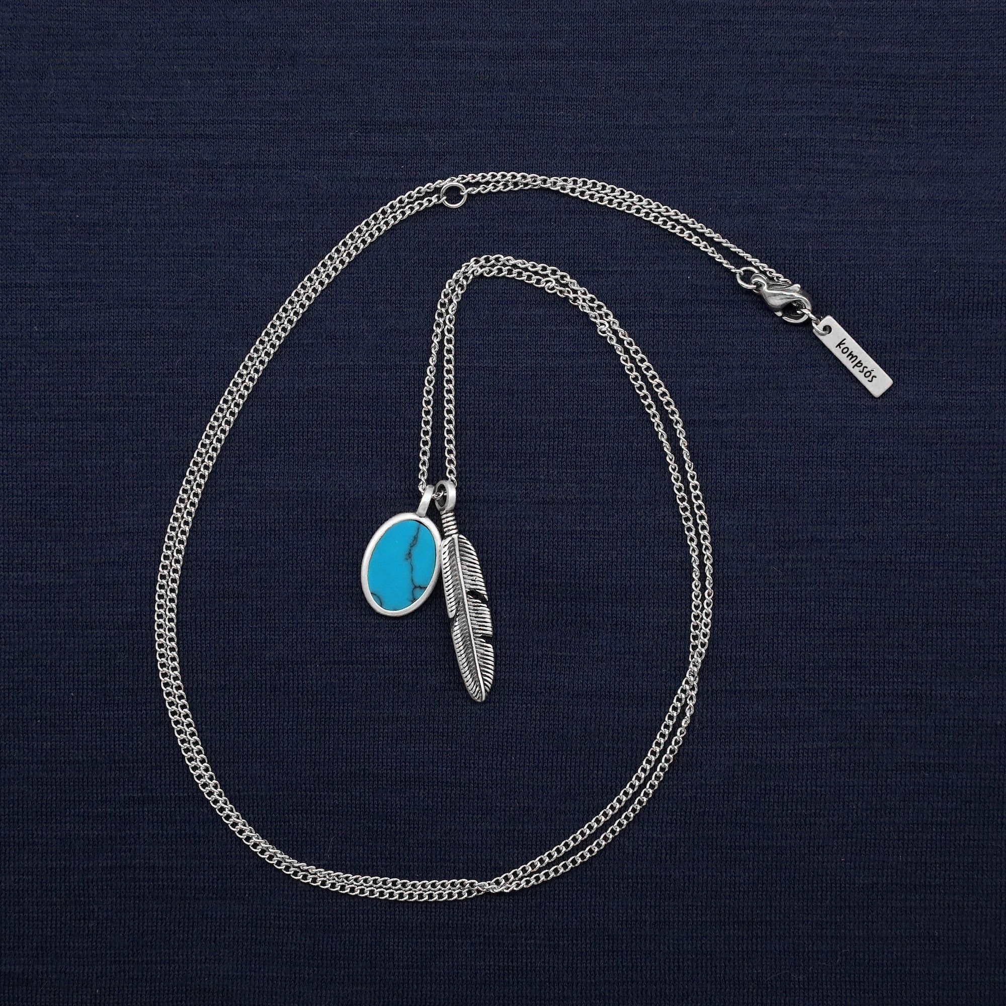 Silver Necklace With Feather And Arizona Turquoise - Image 3