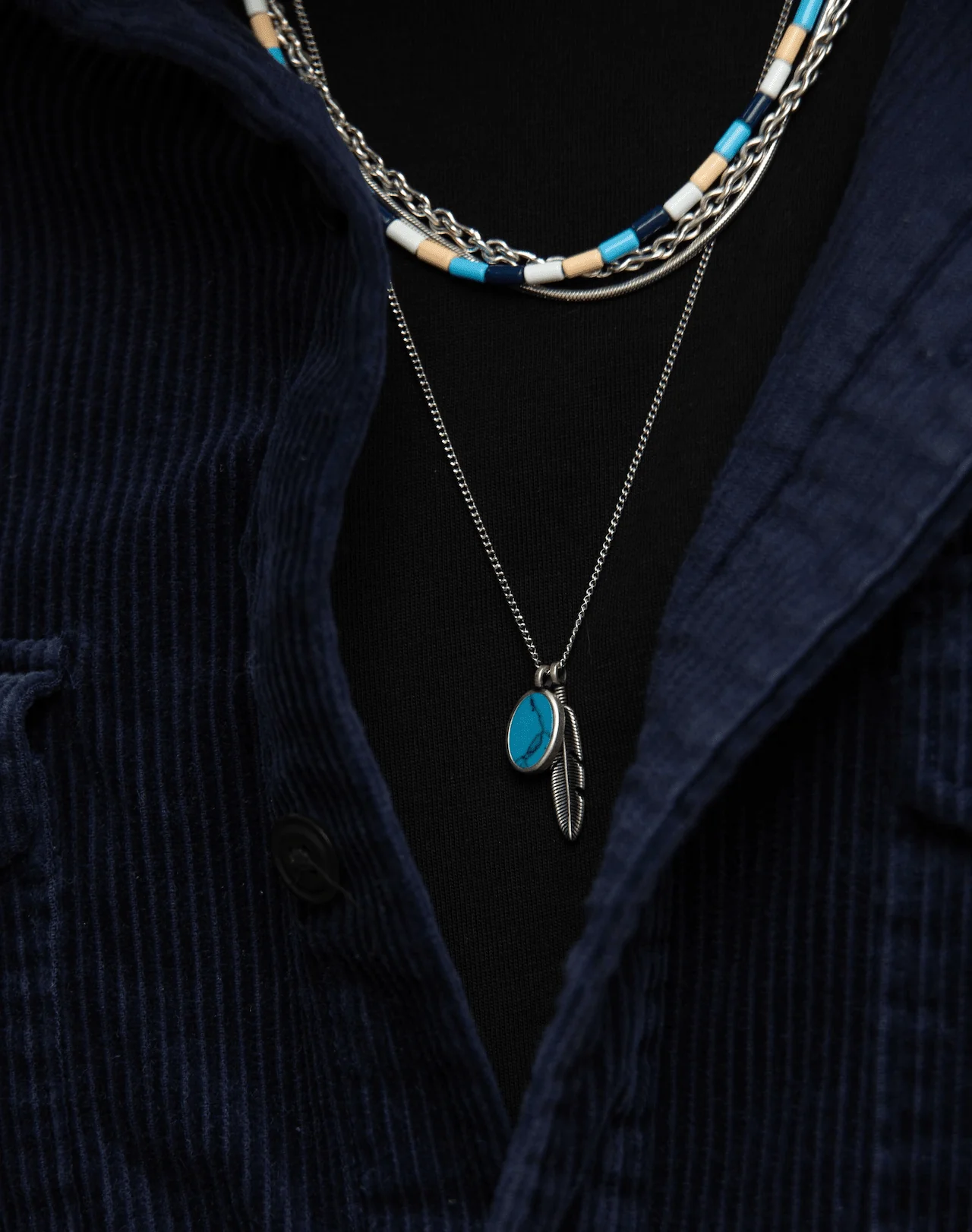 Silver Necklace With Feather And Arizona Turquoise - Image 6