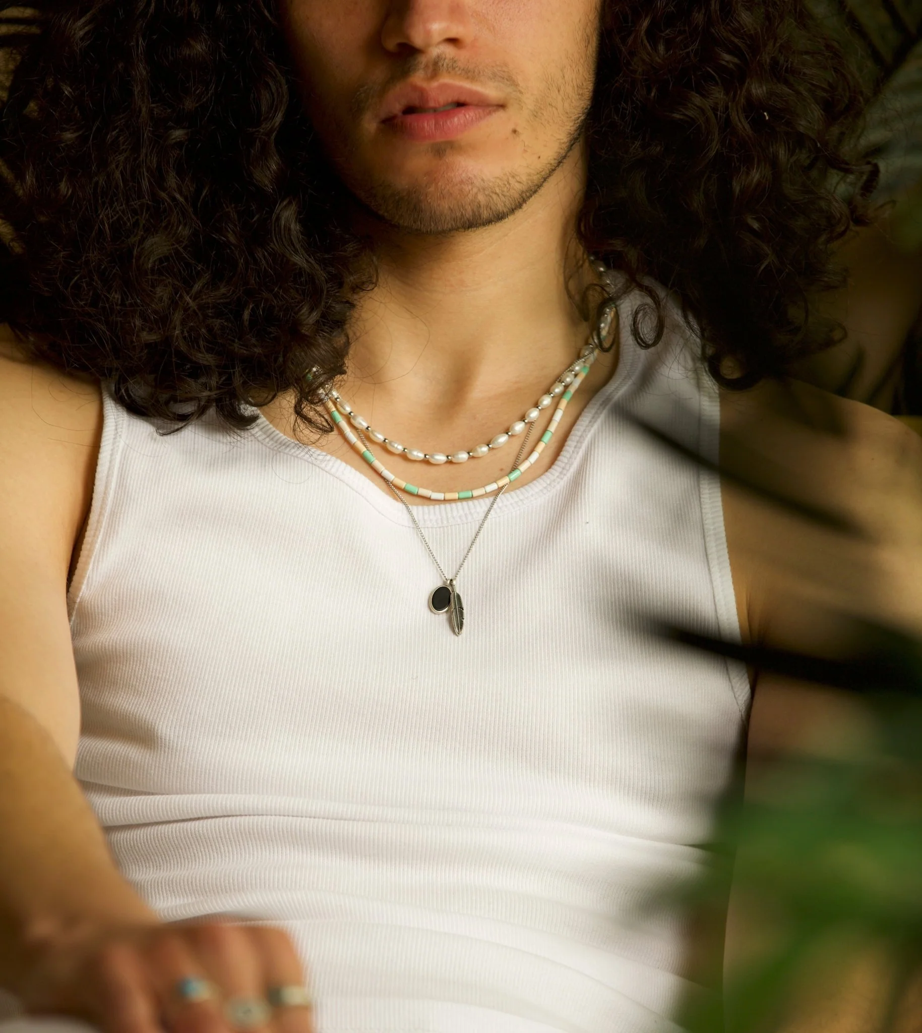Silver Necklace With Feather And Matte Onyx Charm - Image 5