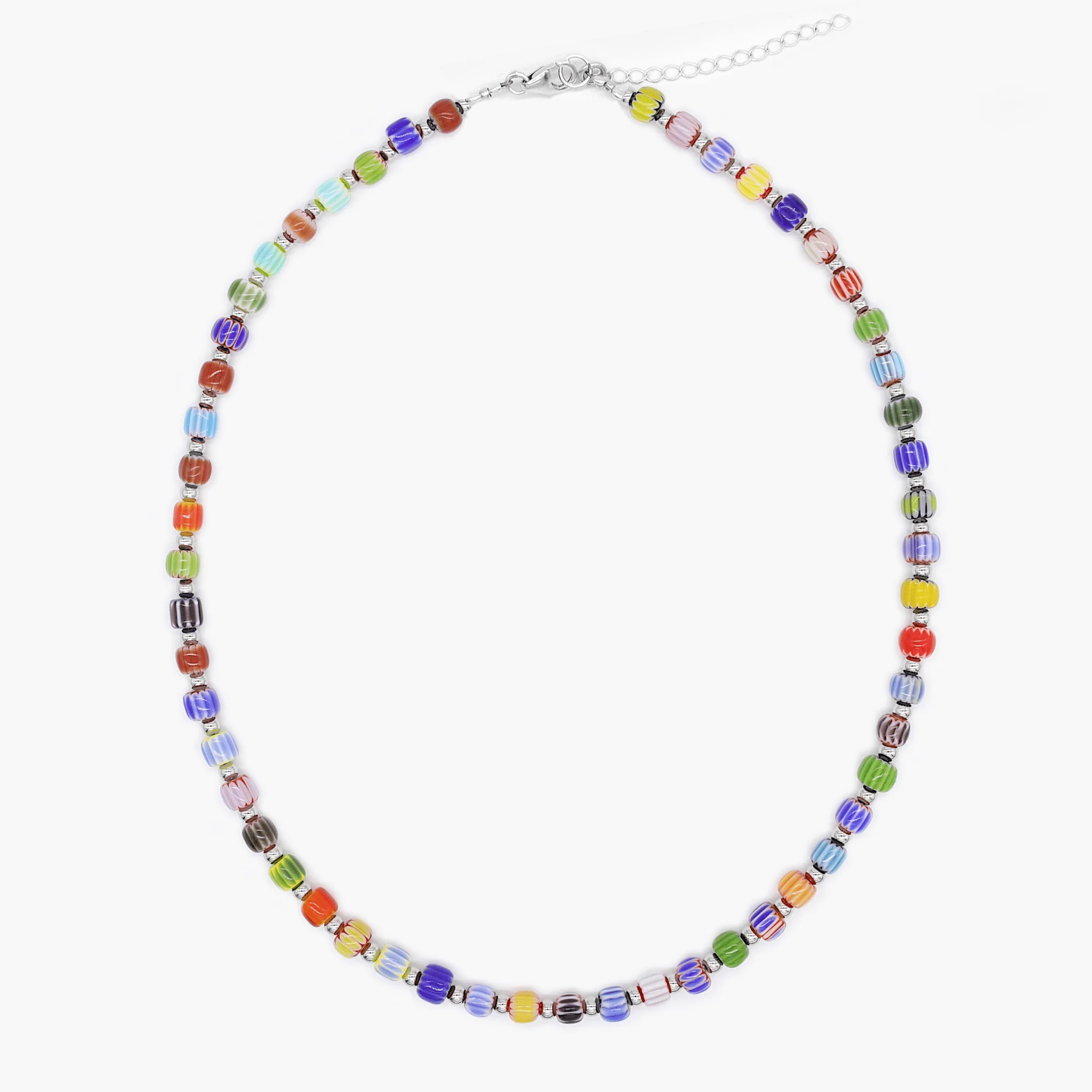 Necklace With Silver And Assorted Chevron Glass Beads - Image 2
