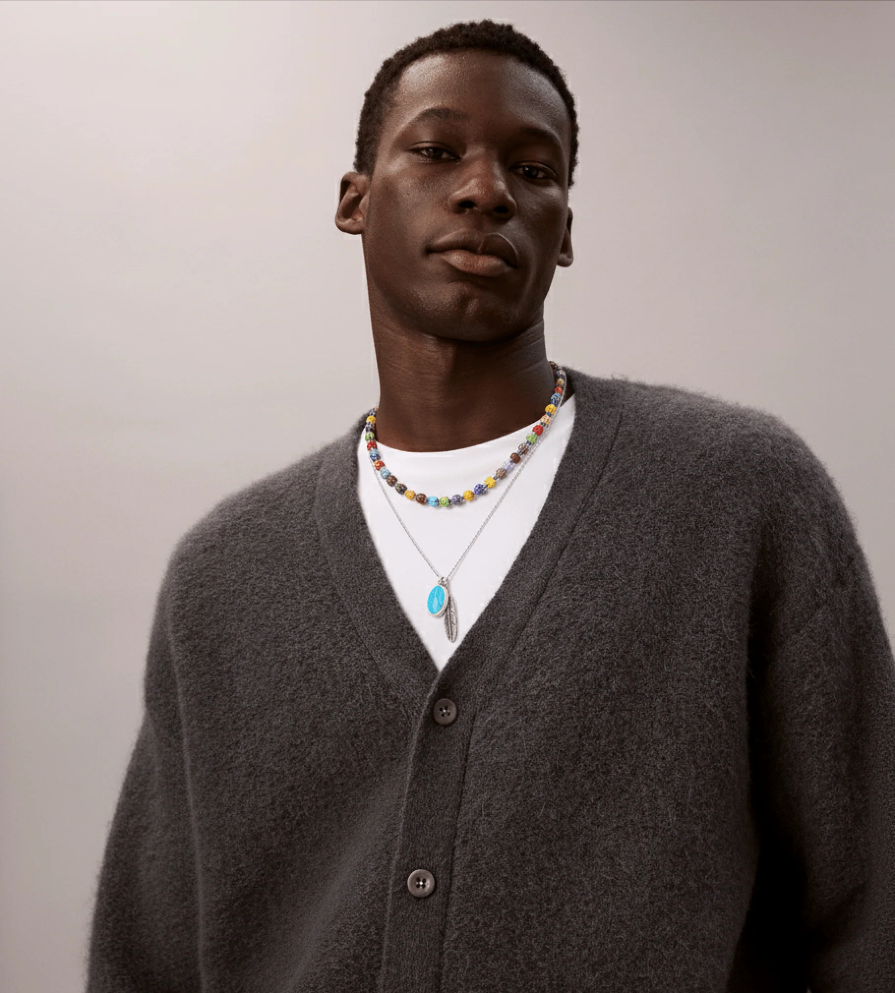 Necklace With Silver And Assorted Chevron Glass Beads - Image 3