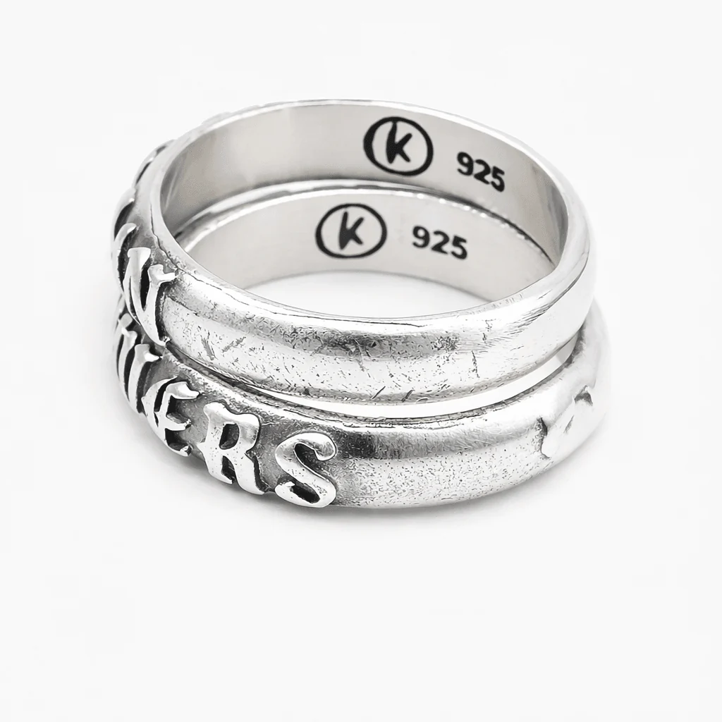 No Rain, No Flowers Double Band Sterling Silver Ring - Image 2