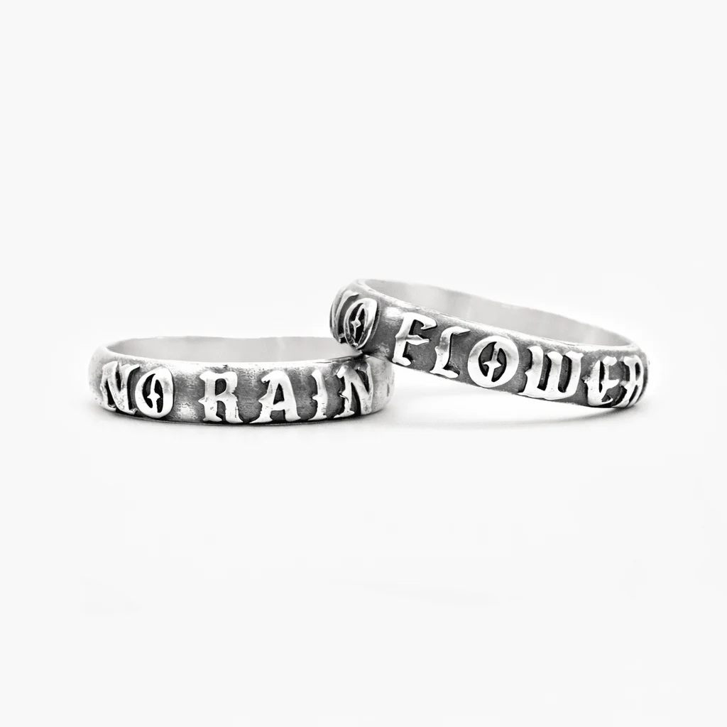 No Rain, No Flowers Double Band Sterling Silver Ring - Image 3