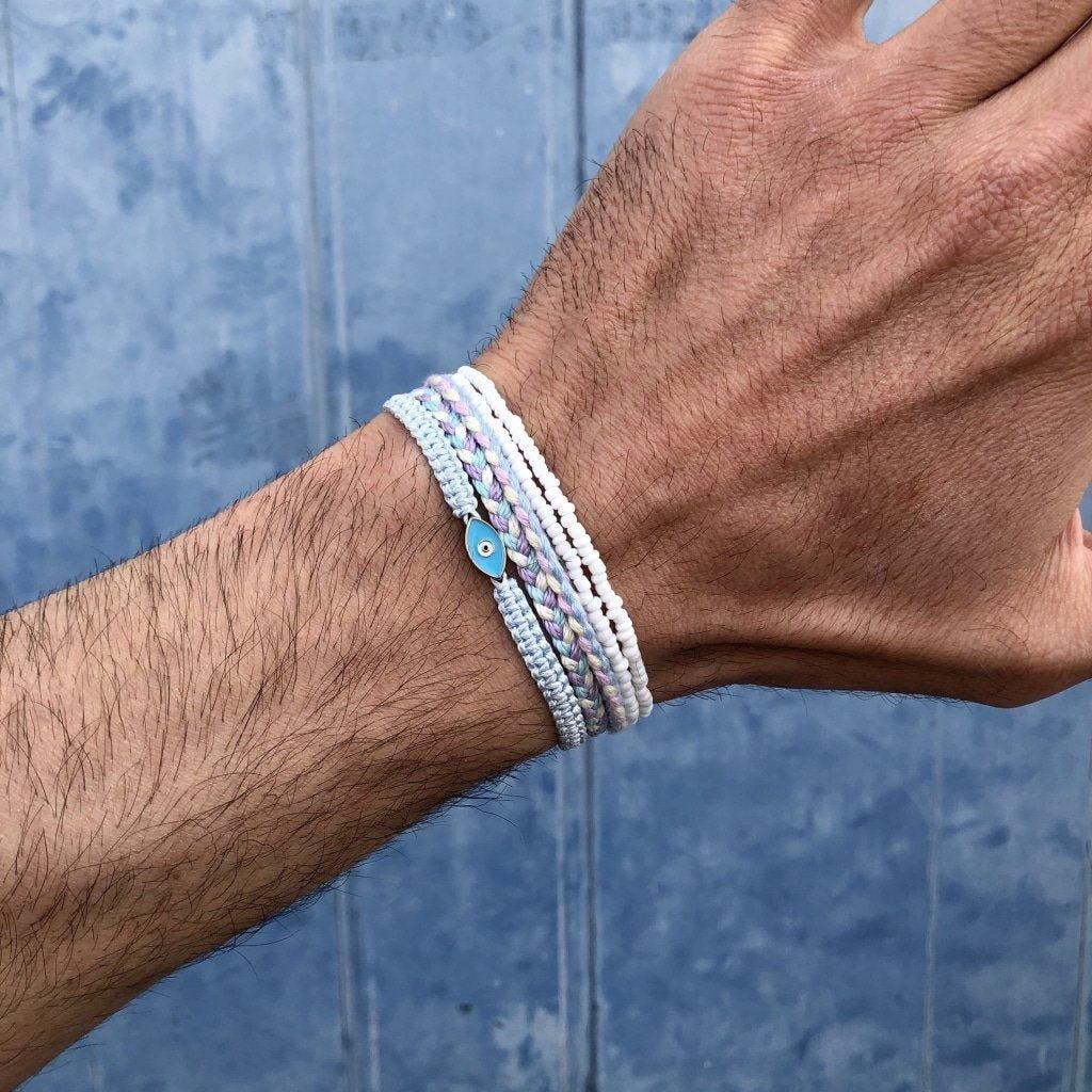 Pranayama Cotton Bracelet (Light Blue/Cream/Pink) - Image 3