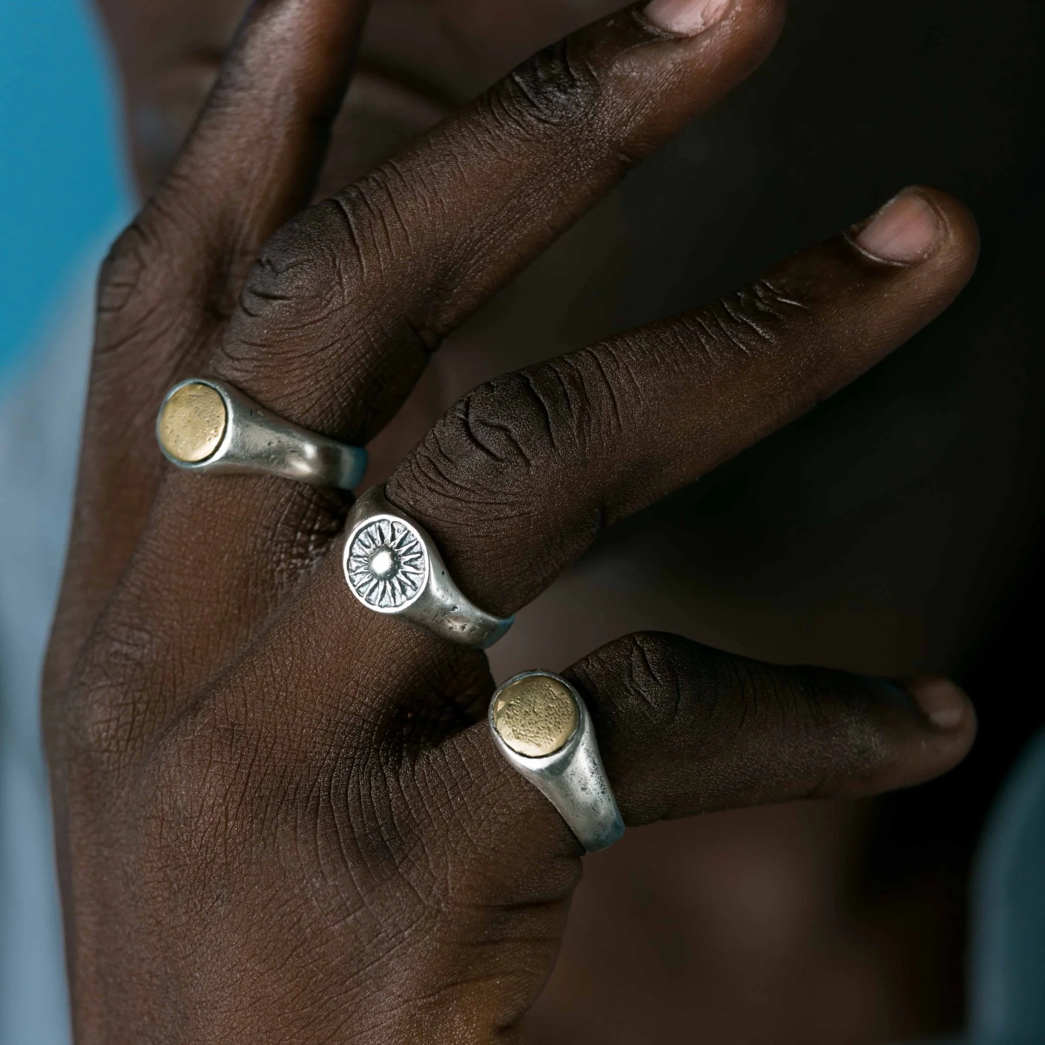 Round Sterling Silver Ring With Gold Details - Image 5