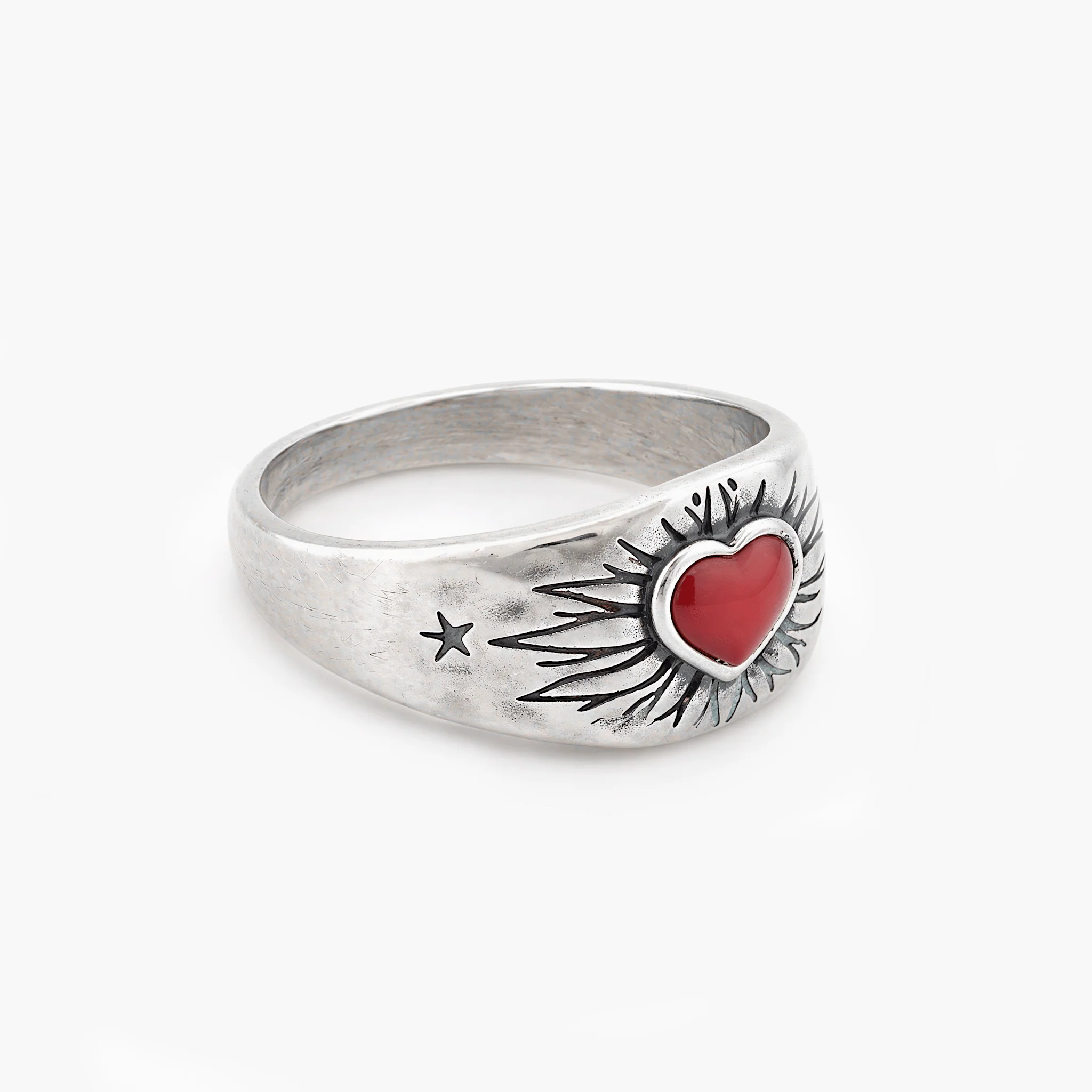Sacred Heart Sterling Silver Ring With Red Garnet - Image 2