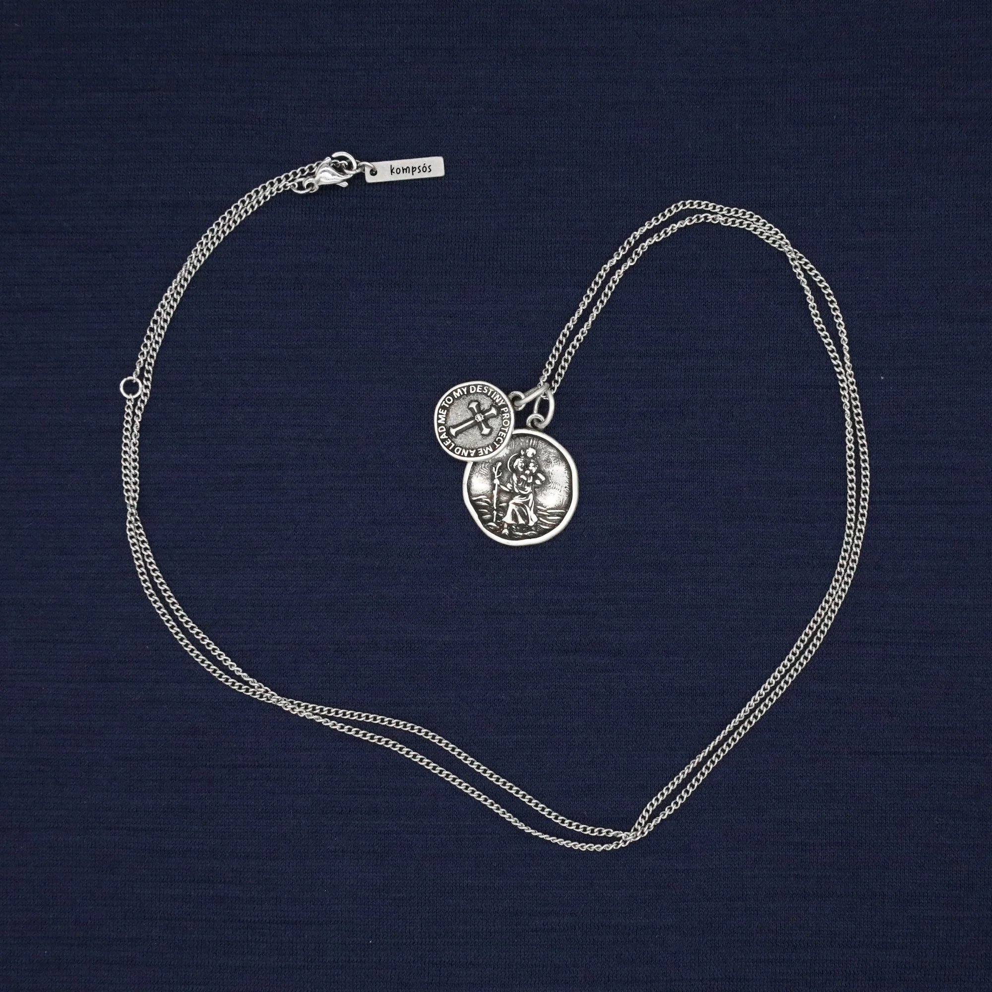 St Christopher Silver Necklace With Cross - Image 4