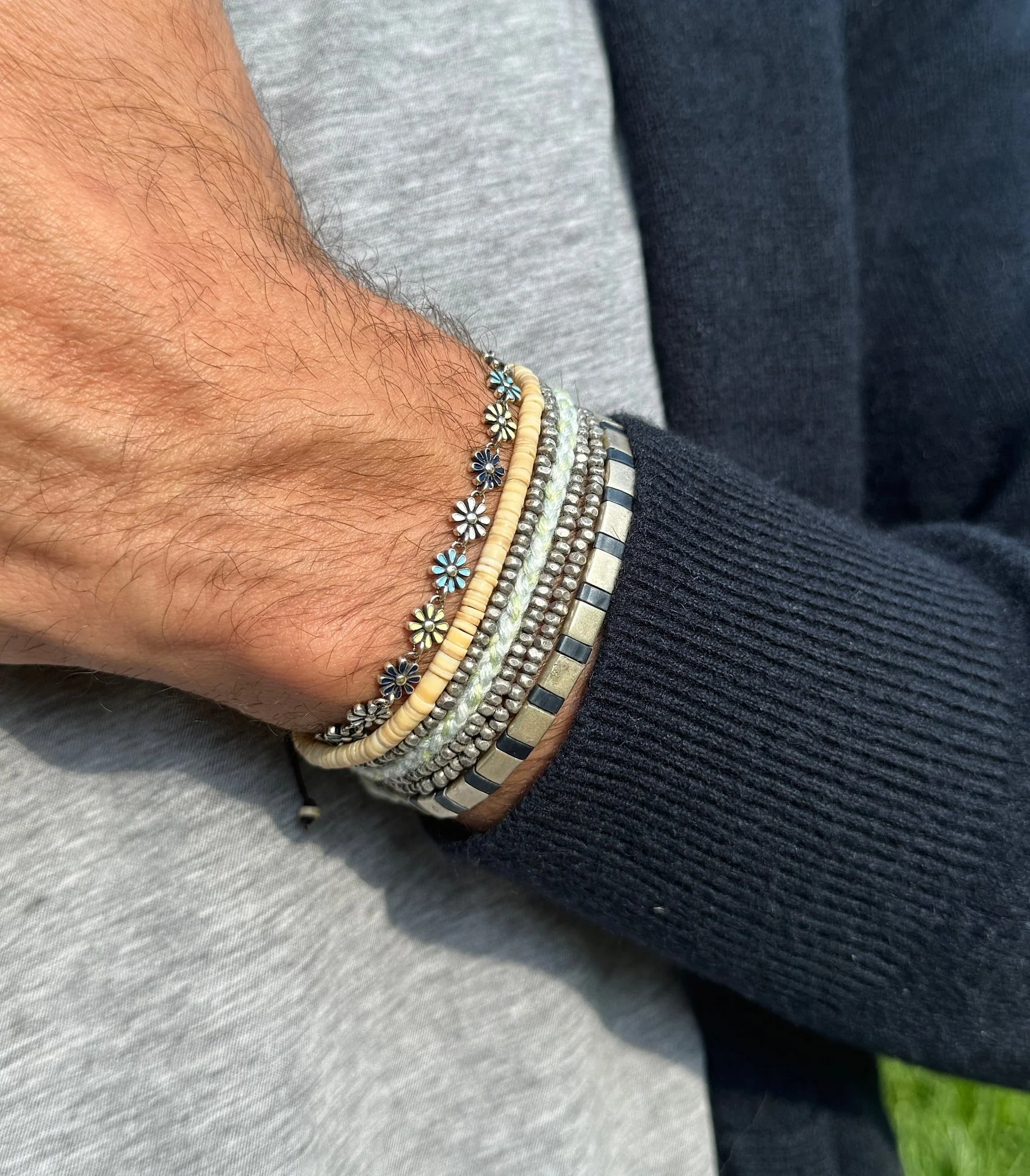Silver Bracelet With Hand-Forged Tila Beads (Petrol Blue) - Image 3