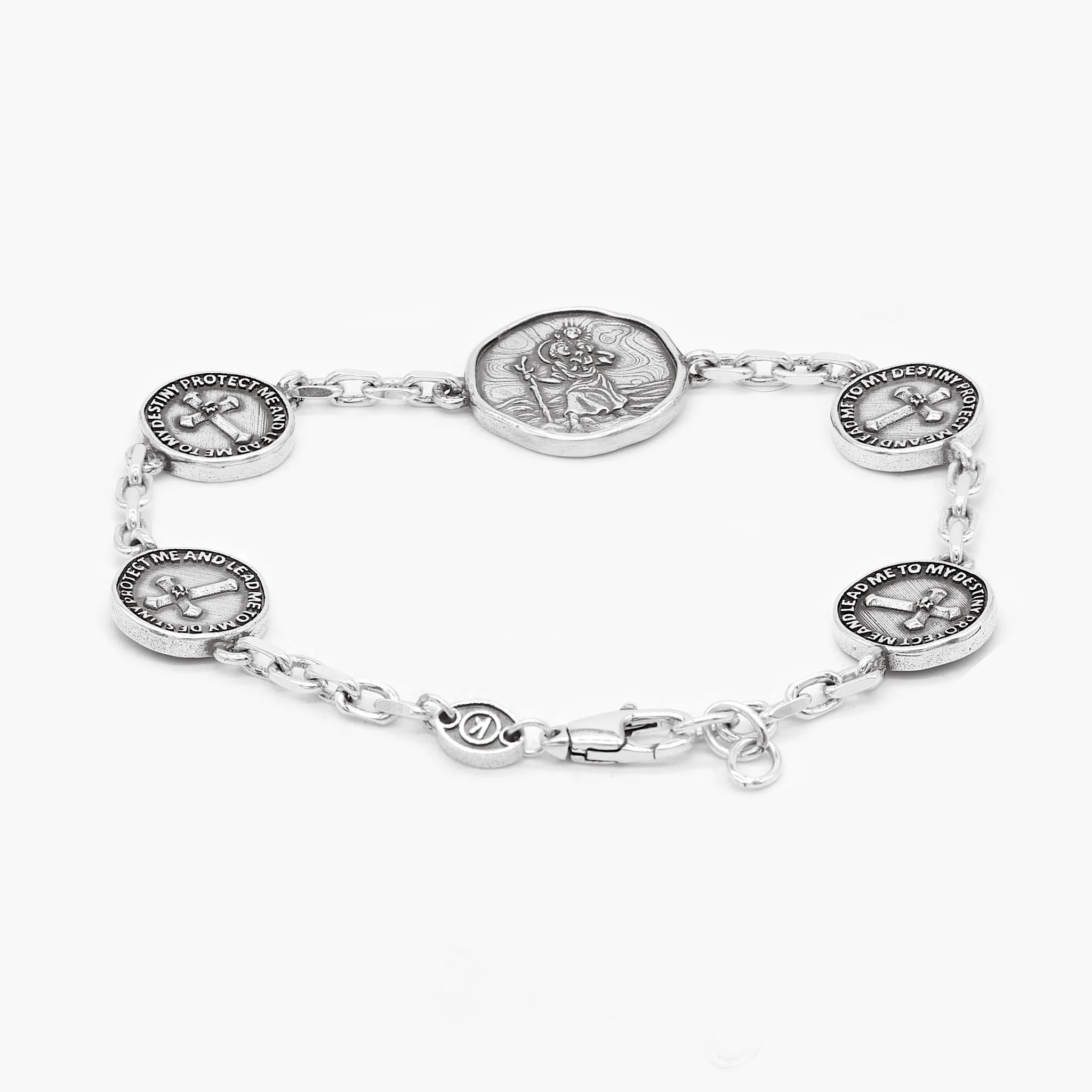 St Christopher Sterling Silver Multi Charms Chain Bracelet - Image 2