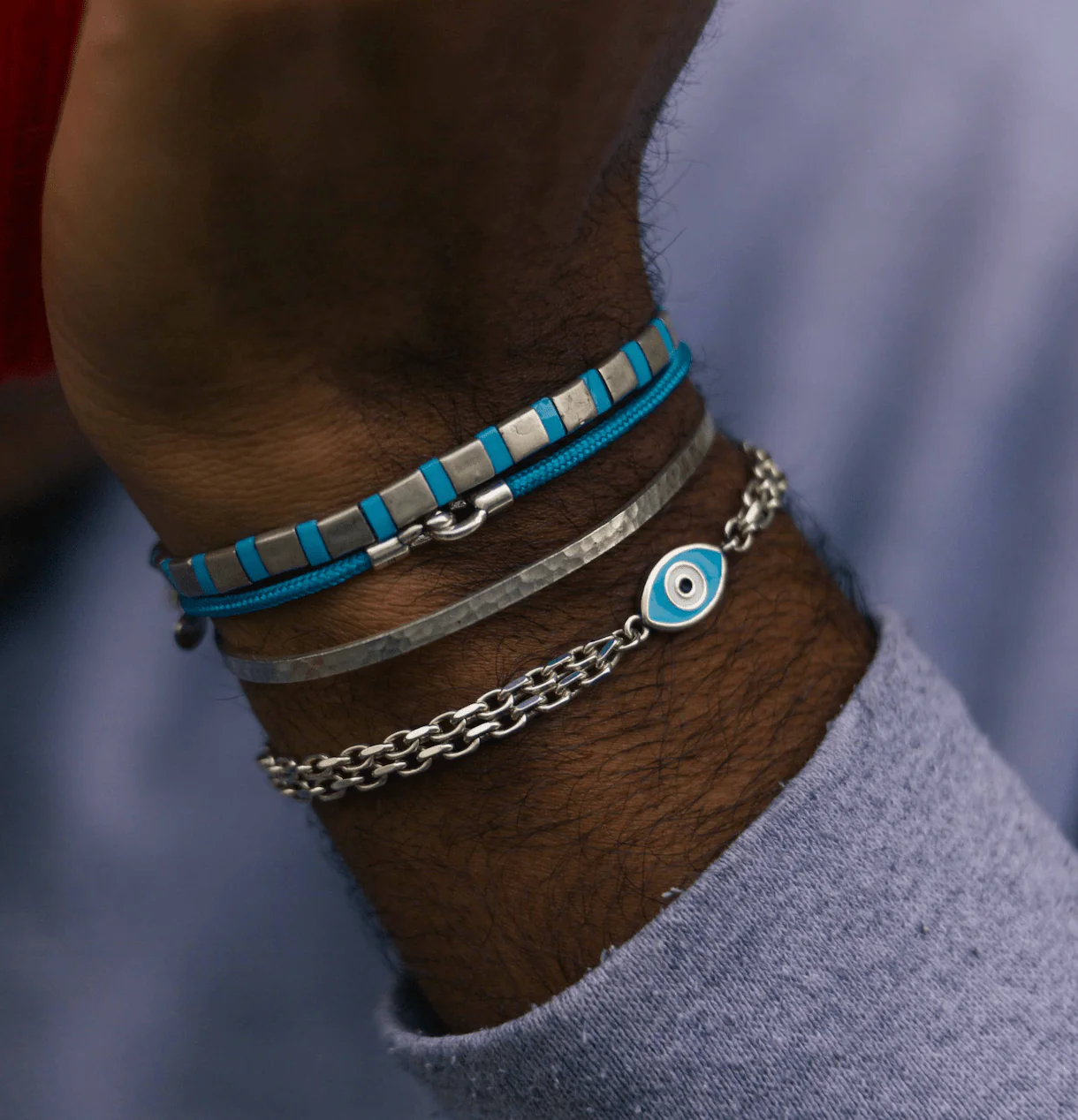 Sterling Silver Double Chain Bracelet With Evil Eye - Image 2