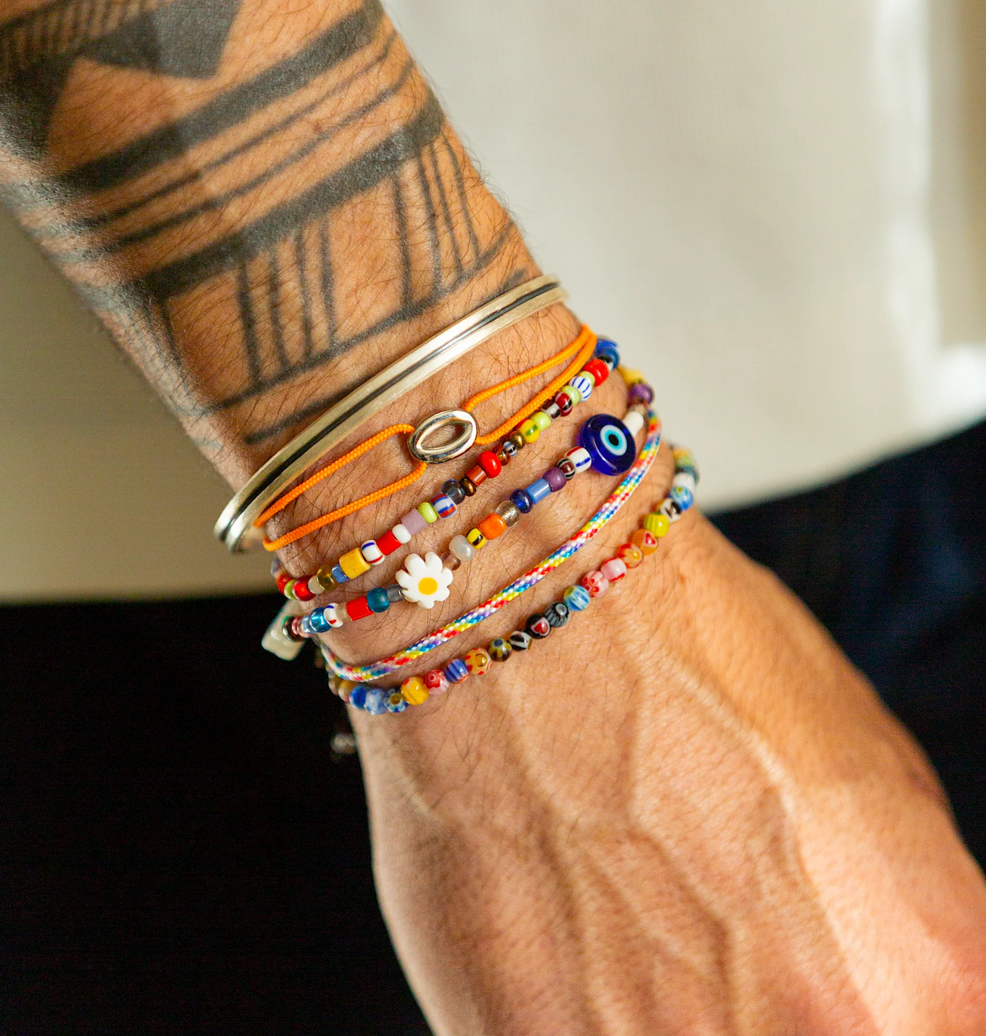String Bracelet With Silver Hoop (Tangerine) - Image 5