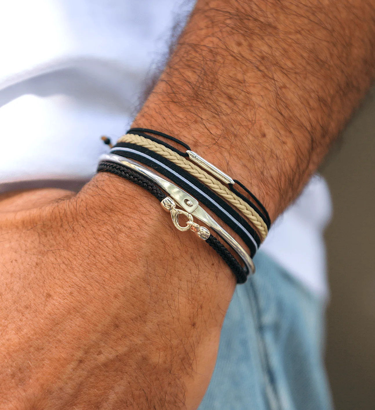 String Bracelet With Sterling Silver Round Tube (Black) - Image 2