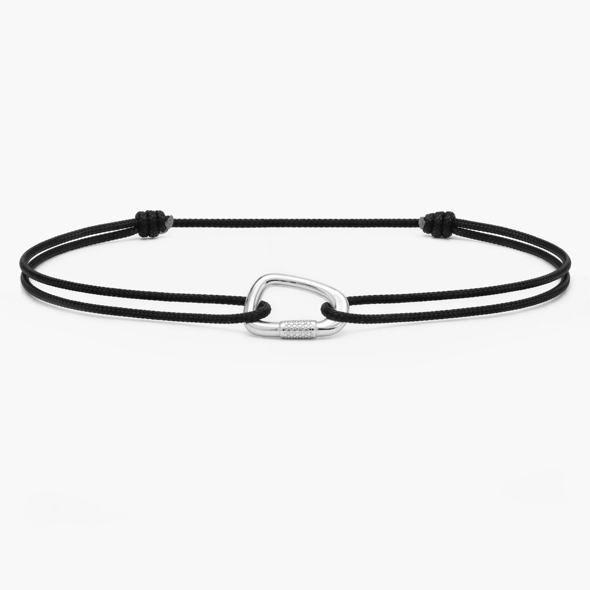 String Bracelet With Sterling Silver Carabiner (Black)