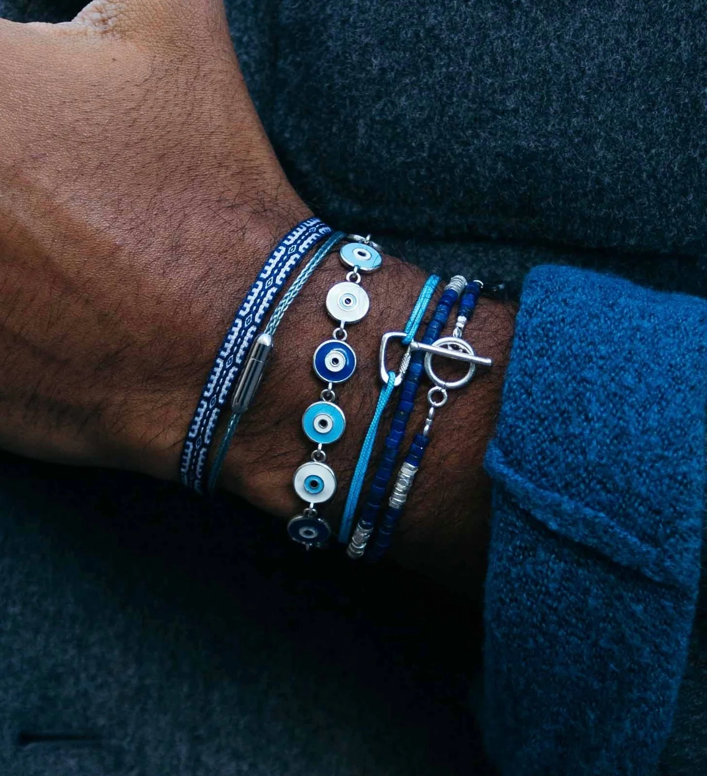 String Bracelet With Sterling Silver Carabiner (Navy Blue) - Image 2