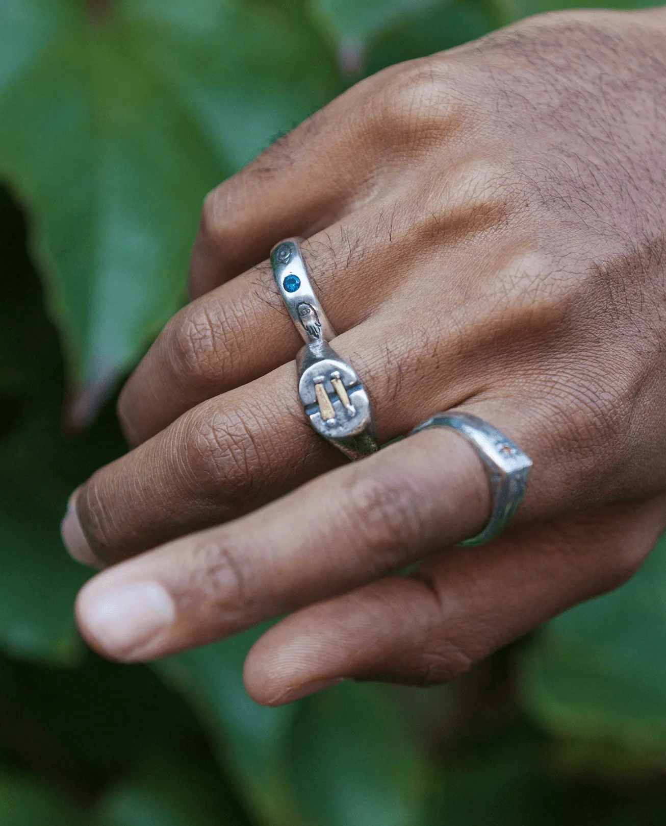 Symbols Signature Sterling Silver Ring With blue Sapphire - Image 3