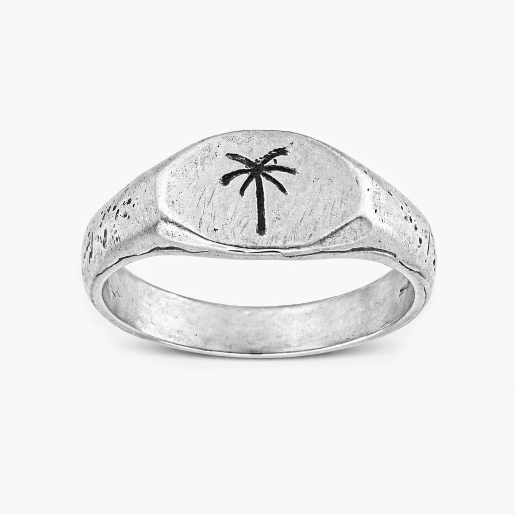 Thin Signet Ring With Engraved Palm Tree