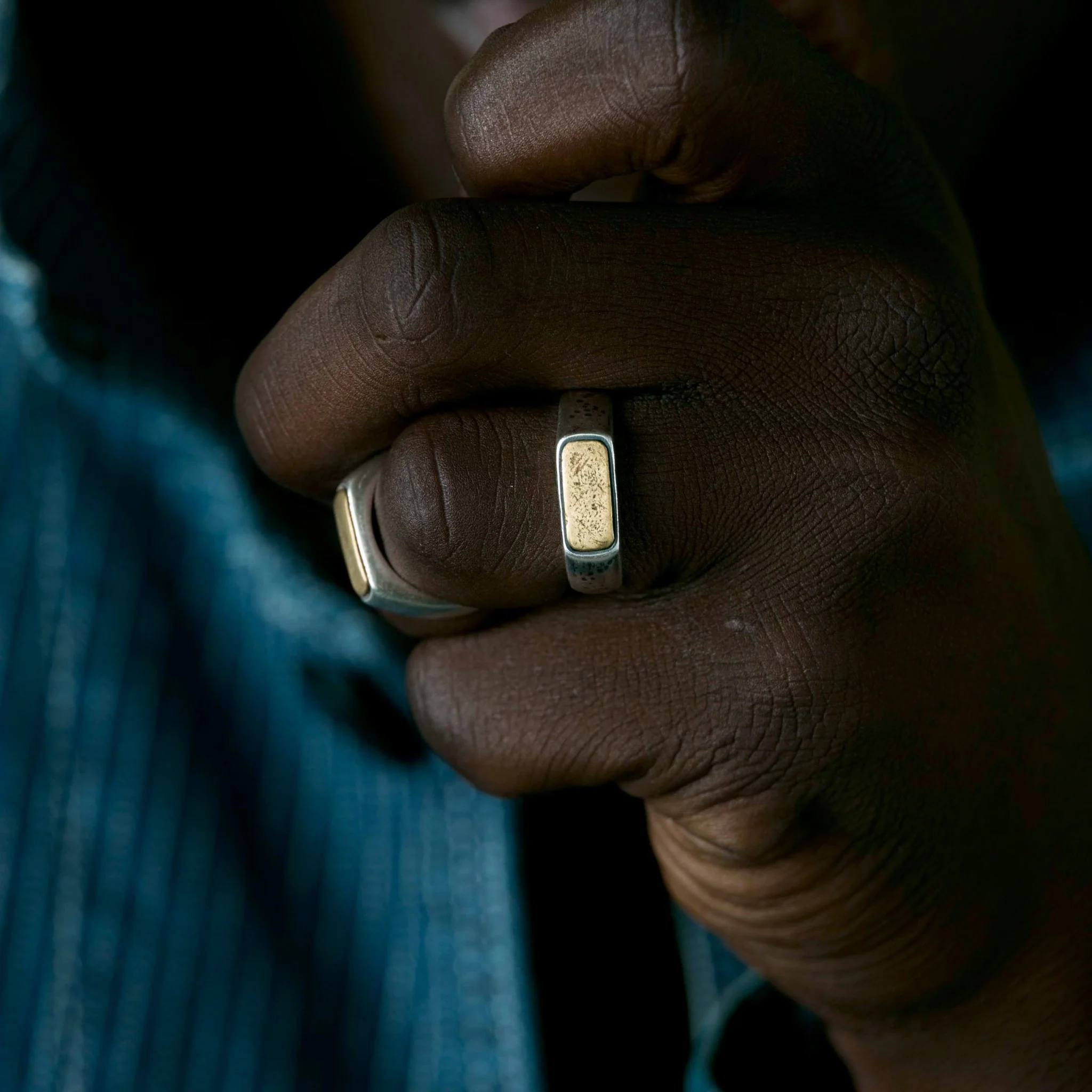 Thin Sterling Silver Ring With Gold Details - Image 3